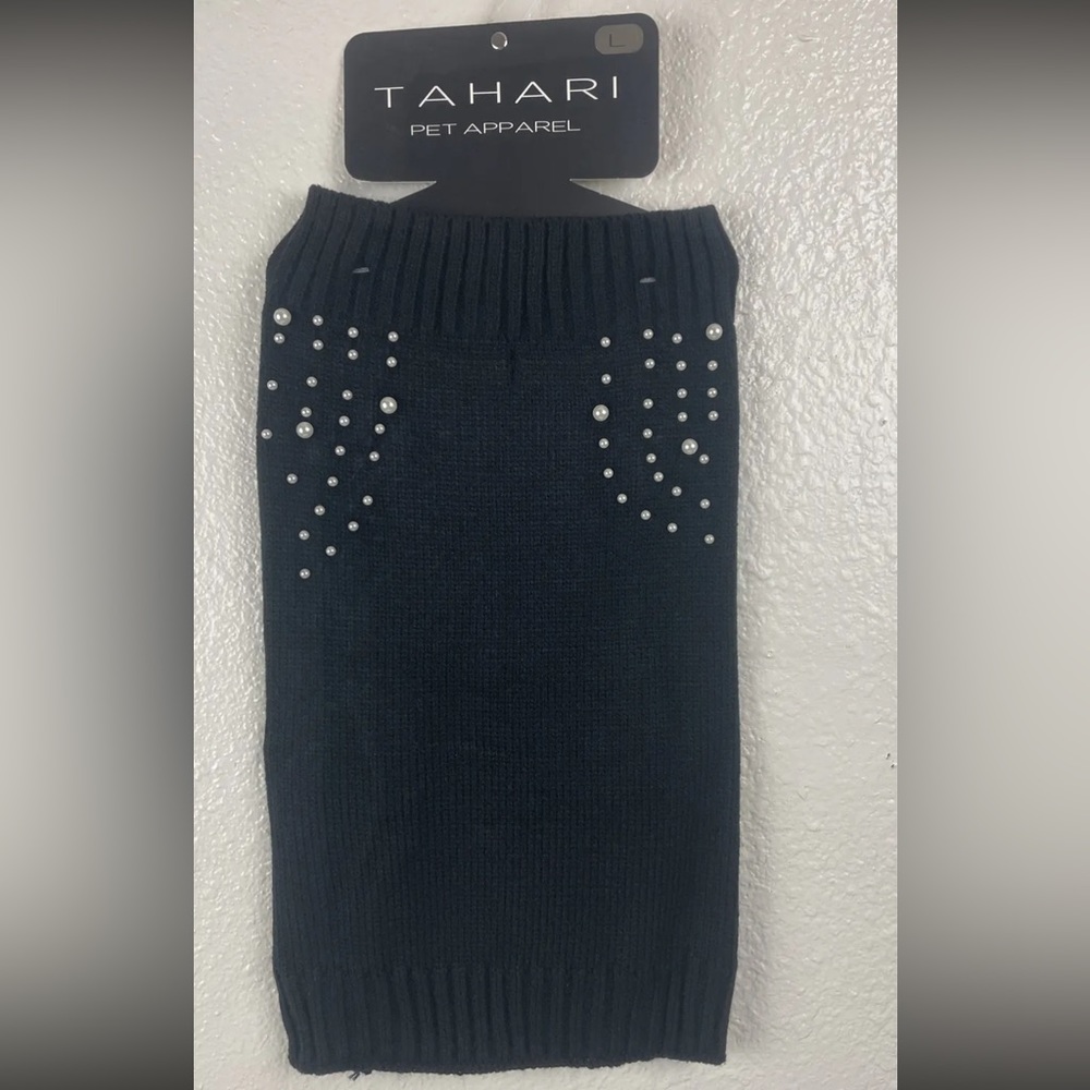 TAHARI PET Apparel Black Pearl Sz Large Dog Sweater New